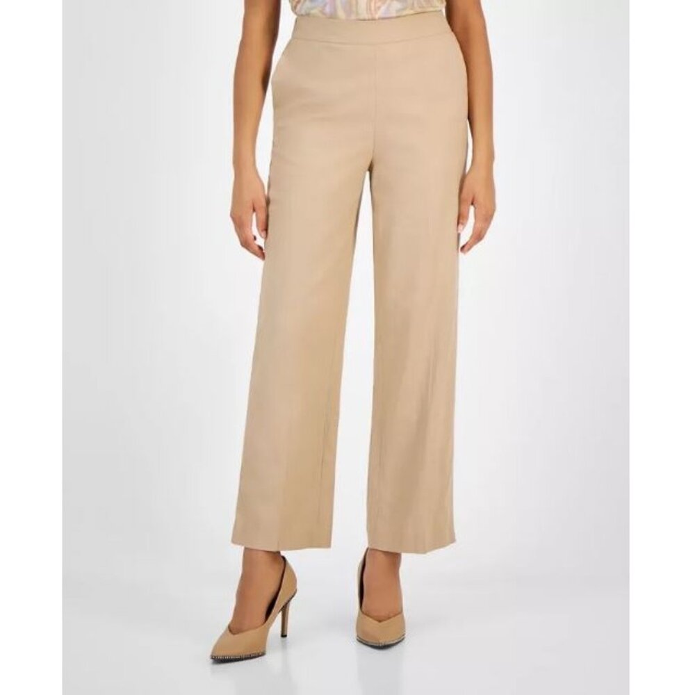 Bar III Women's Wide-Leg Mid Rise Linen-Blend Pull-On Pants Barley Field 3X NWT